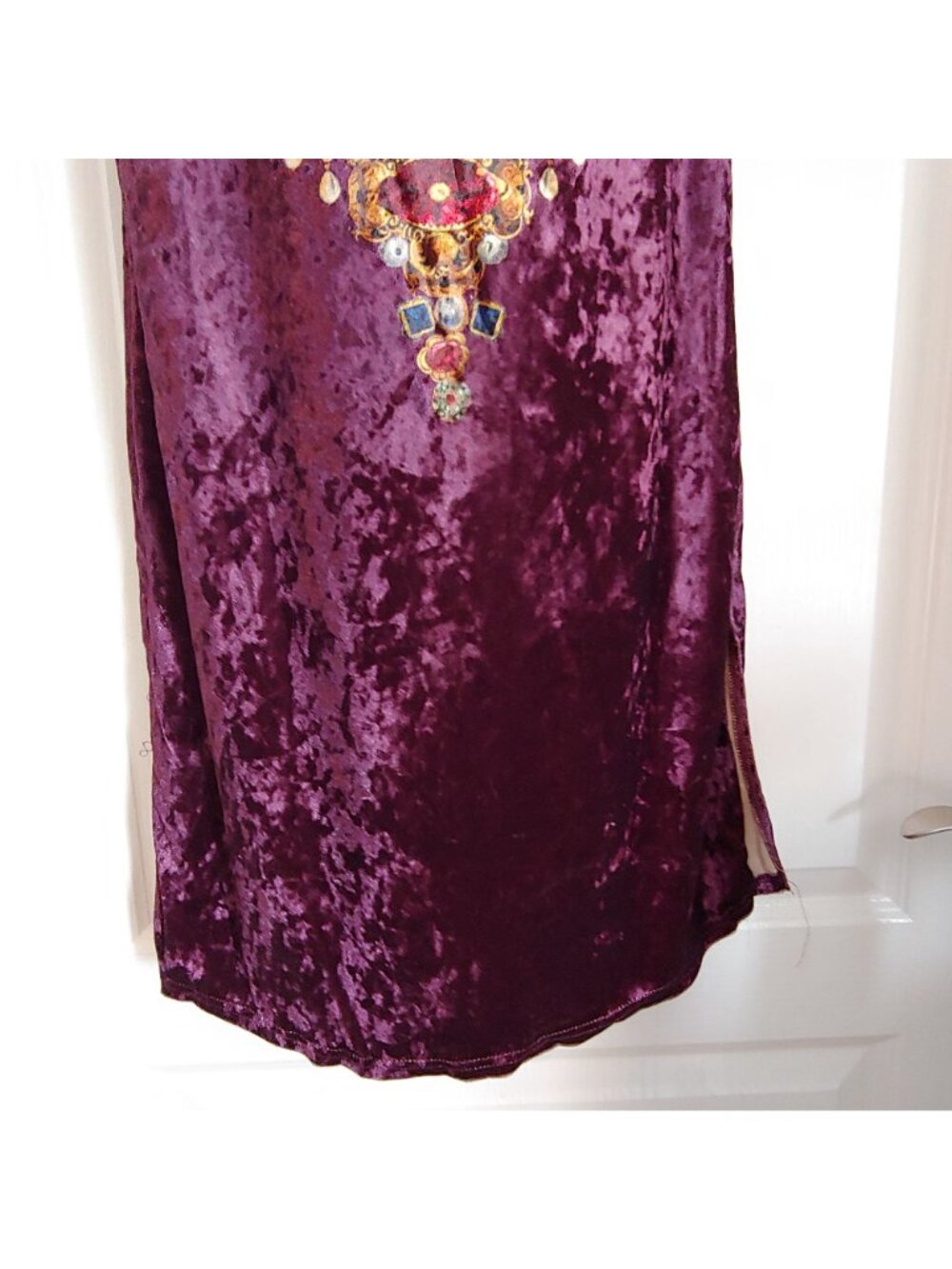 Womens Baroque Velvet Slip Dress Grunge Y2K Sleeze Floral Lace Trim Midi Boho - Picture 6 of 10